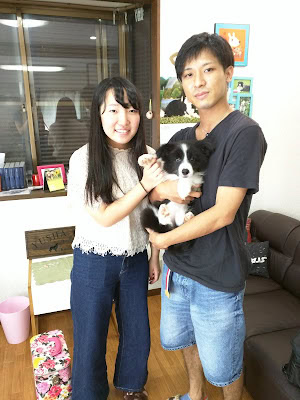 家族と犬のペットがお迎えの瞬間を楽しむ温かいシーン.