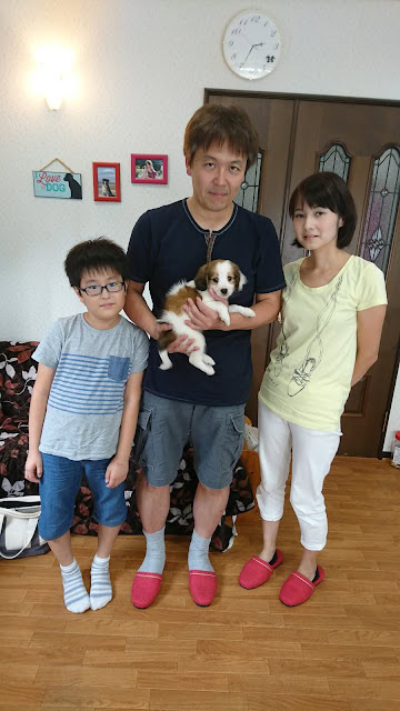 家族と一緒に新しい子犬を迎える瞬間を撮影した画像.